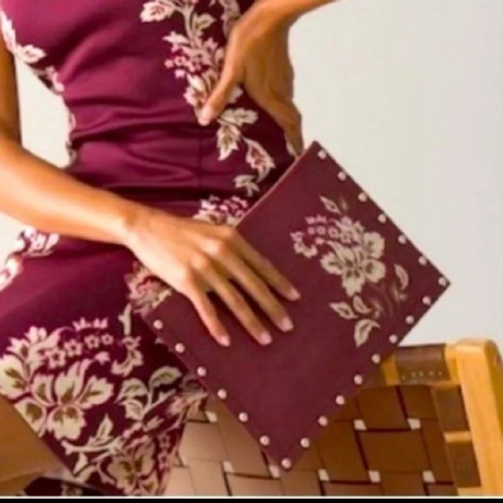 White House Black Market maroon clutch with studded edge NWT